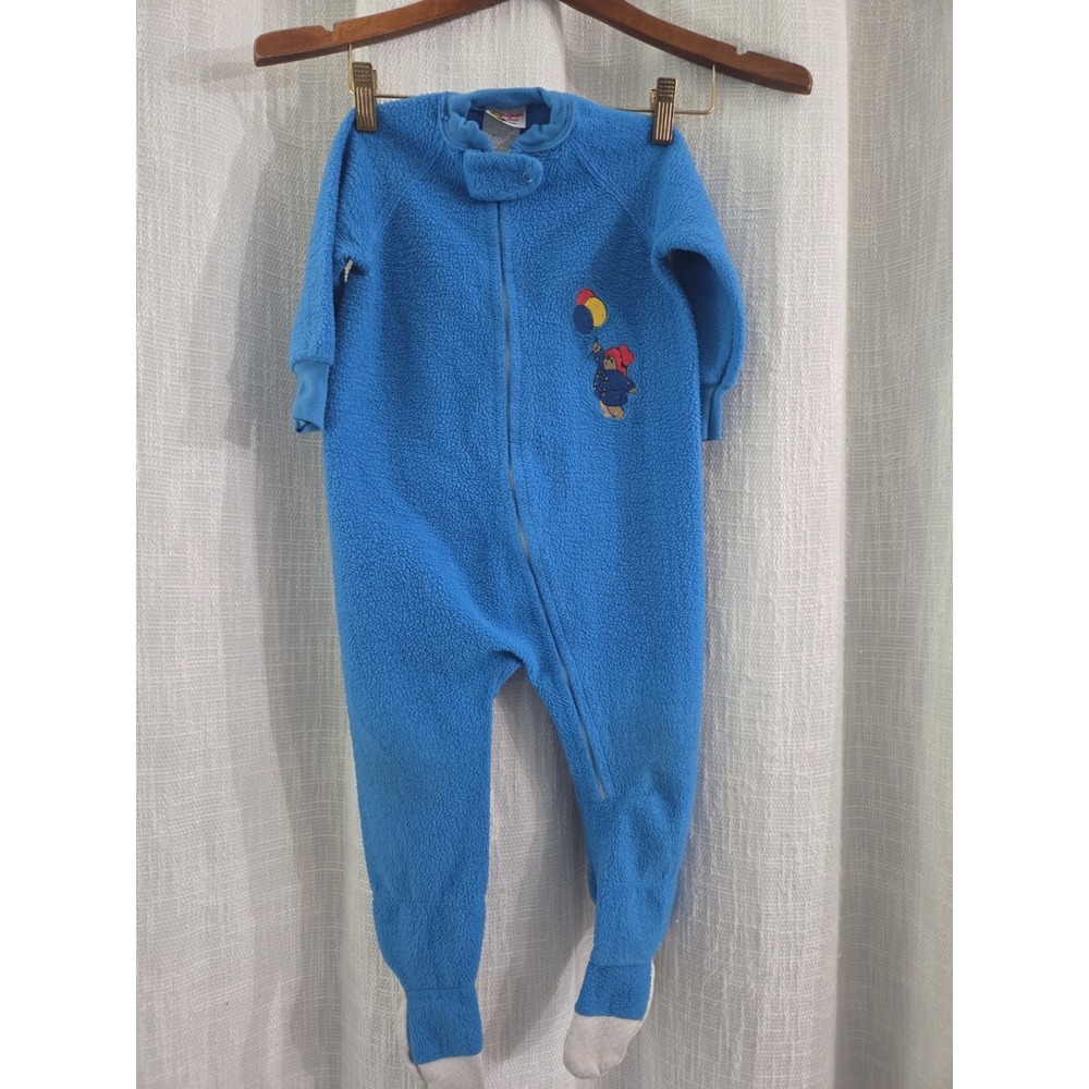 Vintage Paddington Bear Fleece Footed Sleeper Kids Size 3 Embroidered Bear